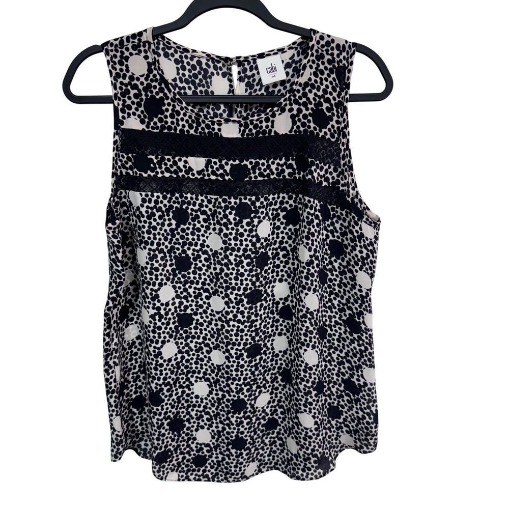 Cabi Tank Top‎ Women's Polka Dot Lace Trim Black White Medium